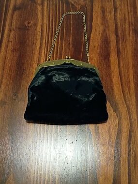 Ingber Classic Black Velvet Evening Clutch with Gold Frame and Chain